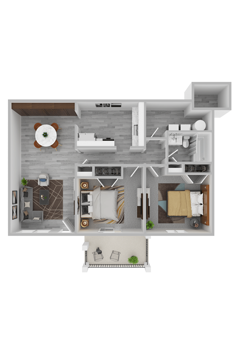 a stylized floor plan of a 1 bedroom apartment